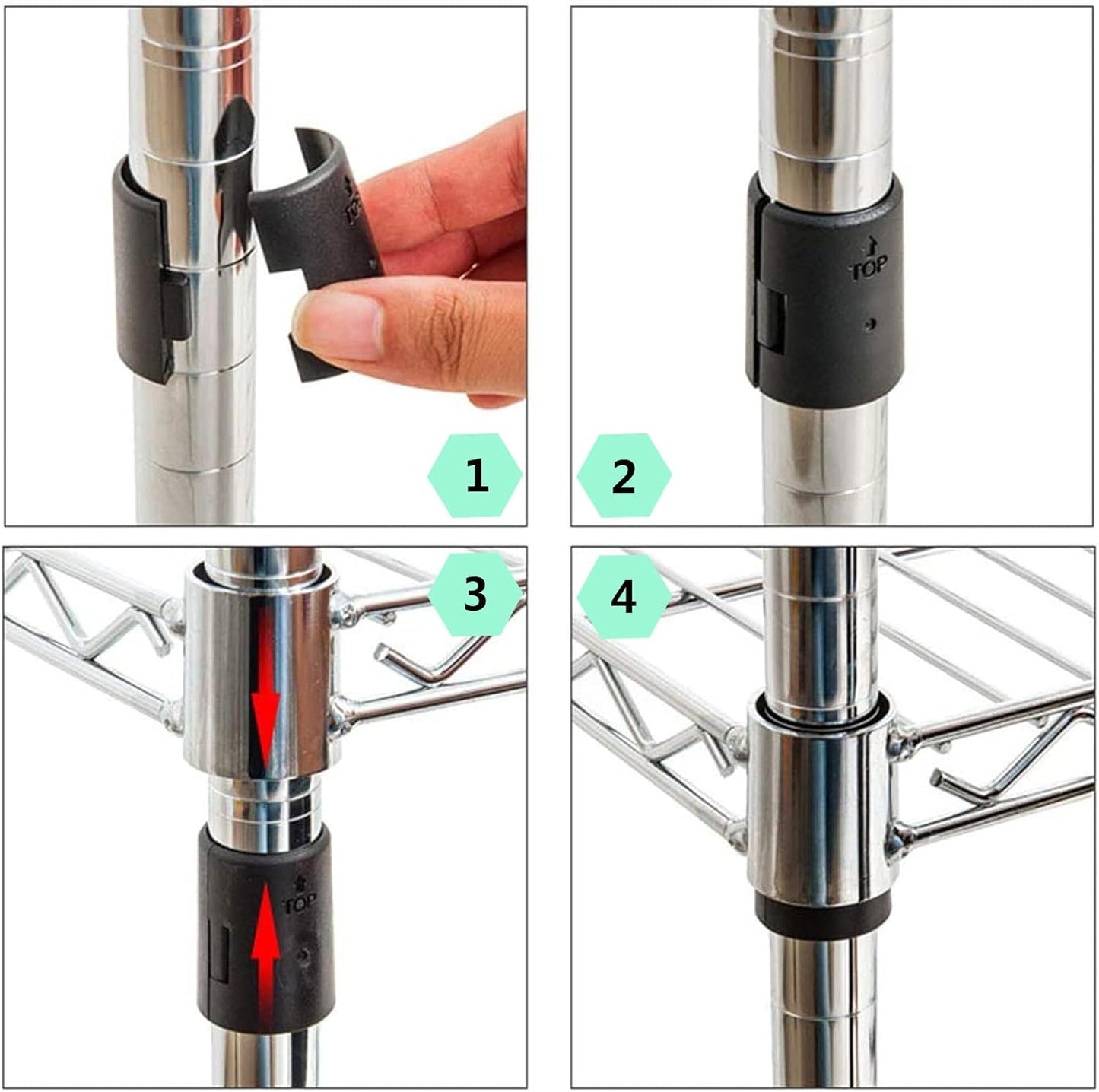 42-Pack Wire Shelf Clips for 1" Diameter Shelving Poles – Shelf Lock Clips with Black Plastic Sleeves