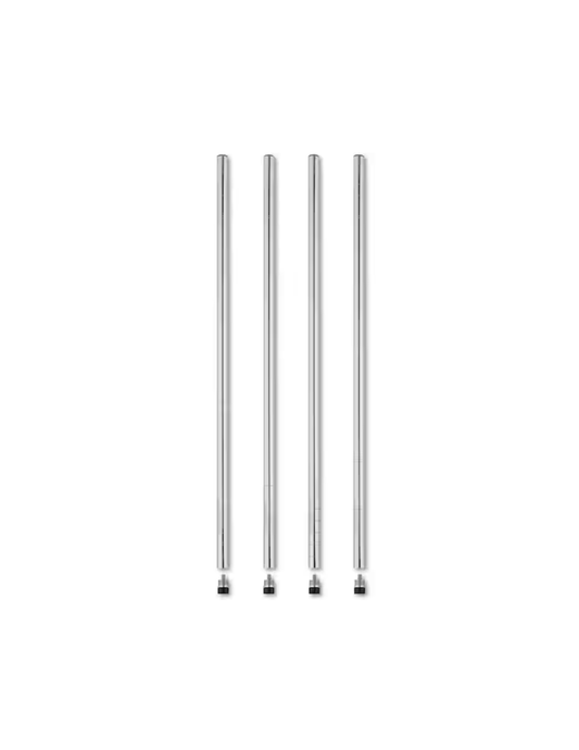 [BOTTOM POLES] Set of 4 Heavy-Duty 36-Inch Chrome Wire Shelving Bottom Poles with Threaded Inserts and Adjustable Feet Levelers for Commercial Shelving