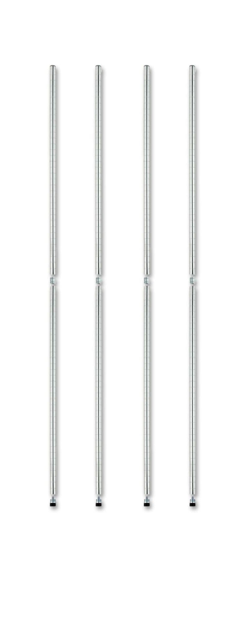 Set of 4 Heavy-Duty 72-Inch Chrome Wire Shelving Top Poles with Pole Connectors and End Caps for Commercial Shelving