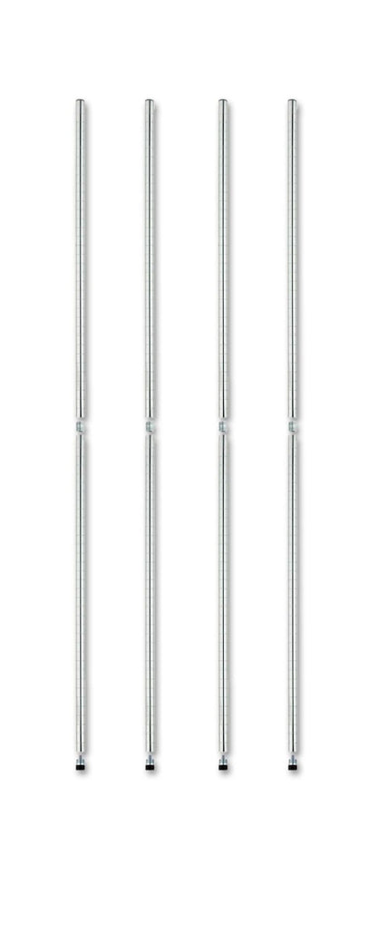 Set of 4 Heavy-Duty 72-Inch Chrome Wire Shelving Top Poles with Pole Connectors and End Caps for Commercial Shelving
