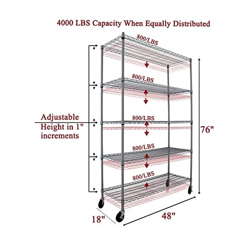5-Tier 48x24x72 Crescent Housewares Rack, NSF Certified, Chrome