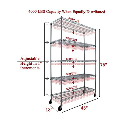 5-Tier 48x24x72 Crescent Housewares Rack, NSF Certified, Chrome