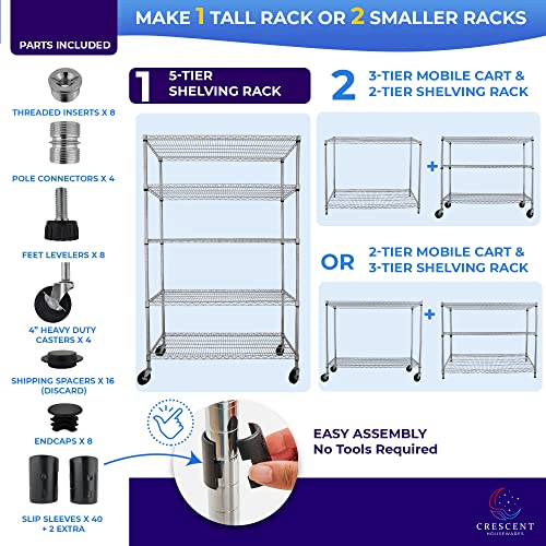 5-Tier 48x24x72 Crescent Housewares Rack, NSF Certified, Chrome