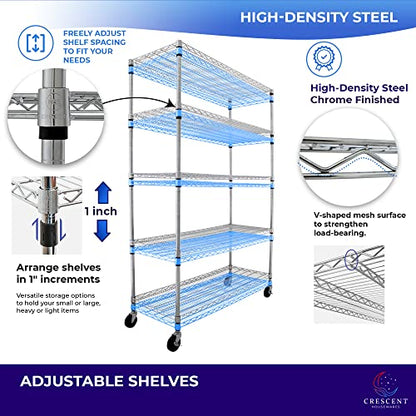 5-Tier 48x24x72 Crescent Housewares Rack, NSF Certified, Chrome